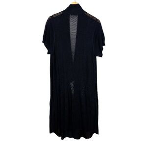 Eileen Fisher Women Cardigan Duster Silk Viscose   Black Open Knit Short Sleeve